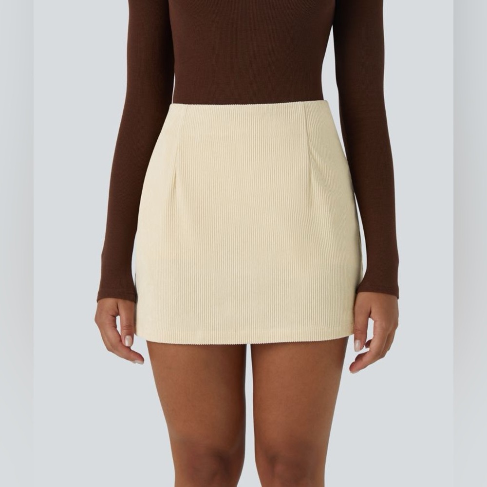 Halara High Waisted Invisible Zipper 2-in-1 A Line Mini Corduroy Casual Skirt M